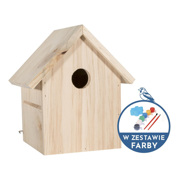 Lęgówka dla ptaków, drewniana, 17x15, 5x20, 5cm, do montażu, farby w zestawie