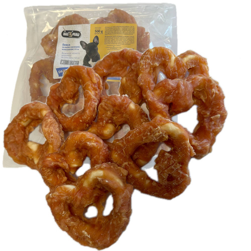 Hau Miau serca ze skóry z Kurczakiem 7-8cm przysmak dla psa 500g