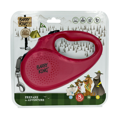 Barry King Smycz automatyczna dla psa czerwona S - sznurek 5m, do 12kg