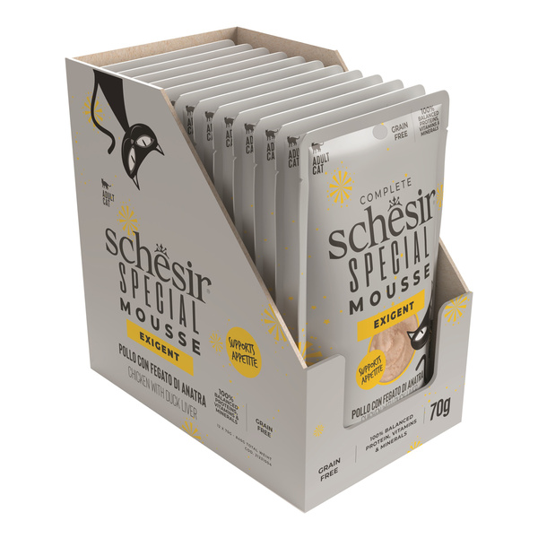 Schesir Special Mousse Exigent karma mokra dla kota kurczak z wątróbką kaczą i jajkiem 70 g