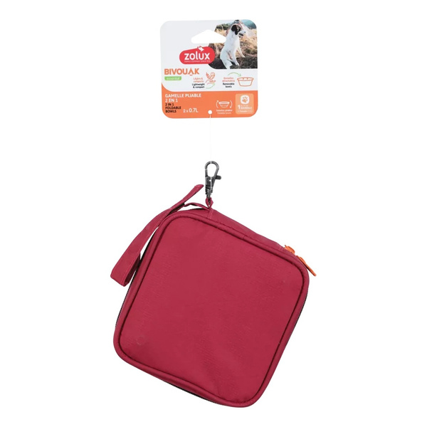 ZOLUX Składana miska 2w1 dla psa BIVOUAK 2x700 ml czerwona