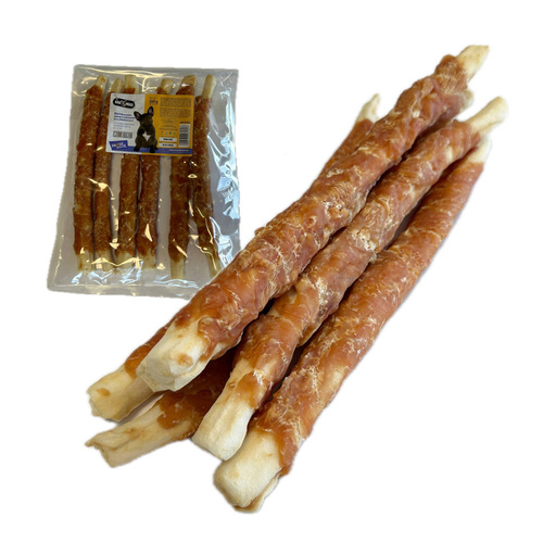 Hau Miau patyki ze skóry owinięte kurczakiem grube śr.2,5cmx 30cm 500g
