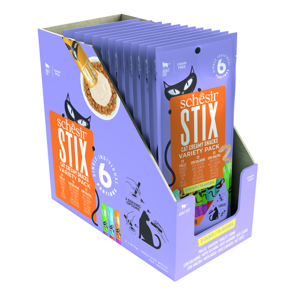 Schesir Stix multipack przysmak dla kota kurczak/kaczka/łosoś 6x15 g