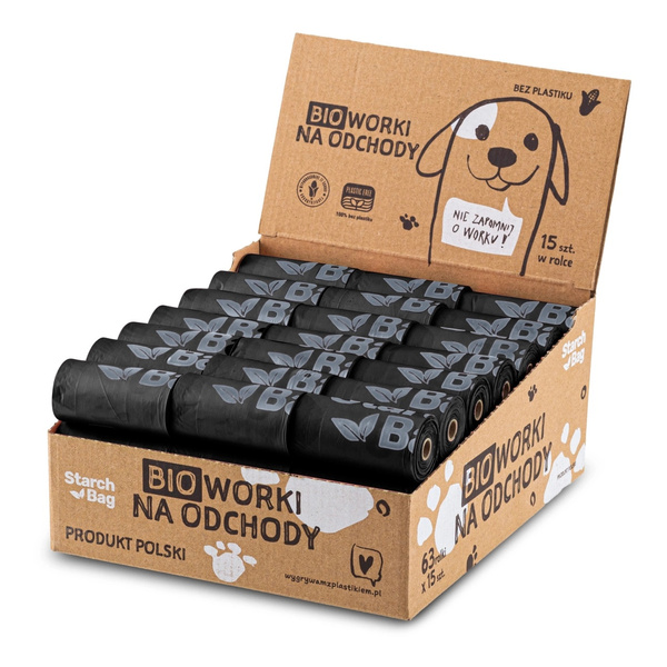 STARCHBAG Kompostowalne BIOworki na odchody 63 rolki x 15szt, kol. czarny