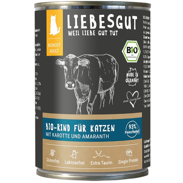 LIEBESGUT BIO RIND - wołowina z marchewką ekologiczna mokra karma dla kota (400g)