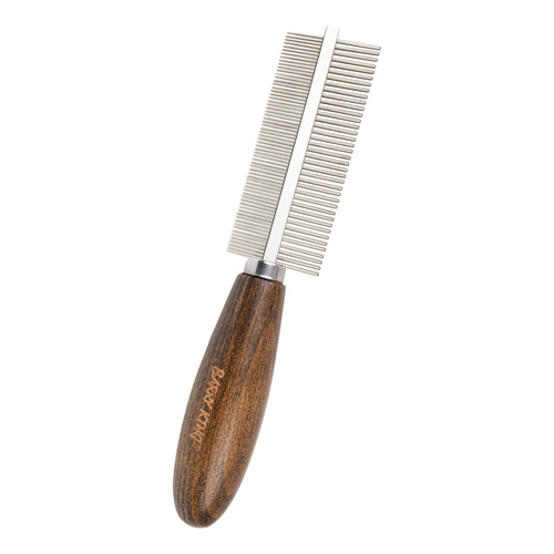 Ekskluzywny grzebień dwustronny,dla zwierząt, z metalową nasadą, drewno bukowe, 38/65 pinów, wym.4x18,8cm