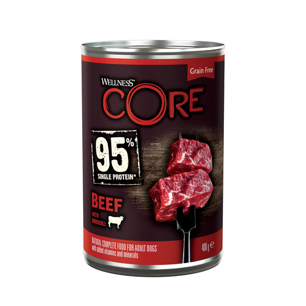 Wellness Core 95% Single Potein karma mokra dla psów dorosłych, wołowina z brokułem 400g