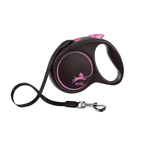 FLEXI Smycz automatyczna Black Design M taśma 5m/ 25kg różowy