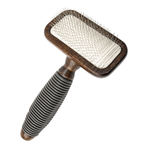 Ekskluzywna szczotka pudlówka prostokątna, dla zwierząt, drewno bukowe, stal, tworzywo TPR, wym. 11x16,9cm