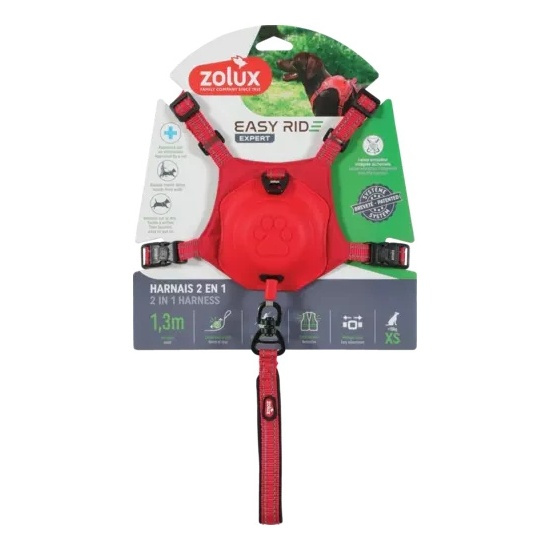 ZOLUX Szelki dla psa ze smyczą automatyczną Easyride XS czerwone