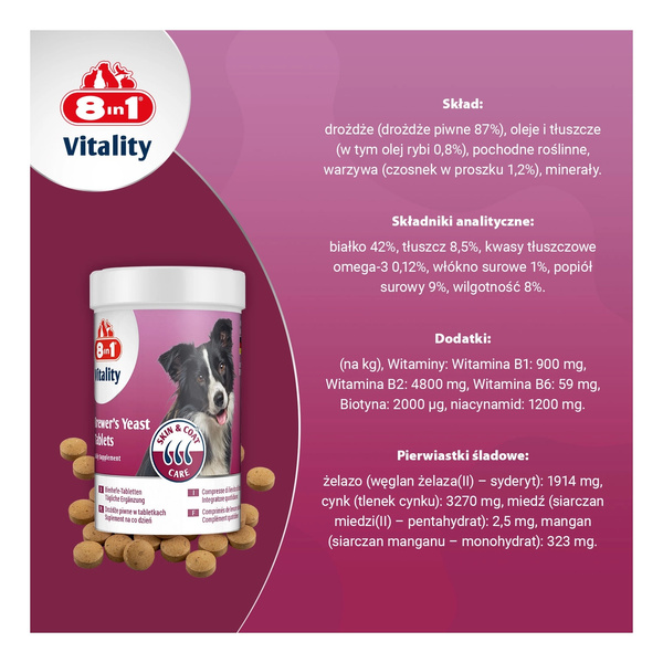 8in1 Vitality Drożdże piwne dla psów skóra i sierść 260tb
