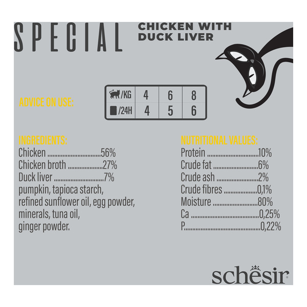 Schesir Special Mousse Exigent karma mokra dla kota kurczak z wątróbką kaczą i jajkiem 70 g