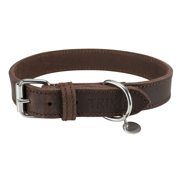 Trixie Obroża Rustic z grubej skóry, M-L: 42-48 cm/25 mm, ciemnobrązowa