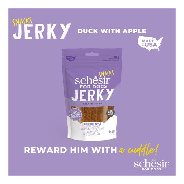 Schesir Jerky przysmak dla psów kaczka z jabłkiem suszona 145 g