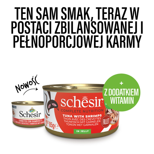 Schesir C&B karma mokra dla kotów tuńczyk z krewetkami w galarecie 85 g