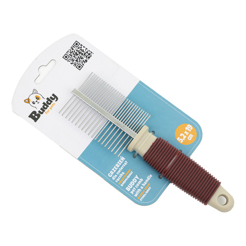 Grzebień dla zwierząt, z rączką, dwustronny, bordo/biały, 5, 2 x 19 cm