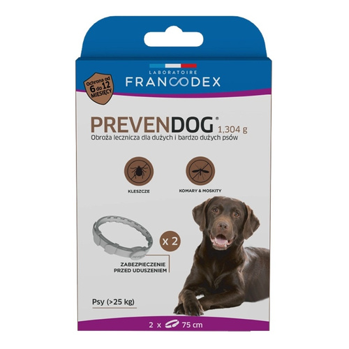 FRANCODEX PL Obroża na kleszcze PREVENDOG 75 cm dla psów pow. 25 kg - 2 szt