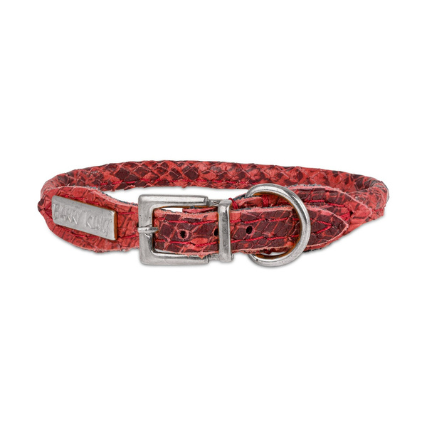 Barry King Obroża dla psa okrągła, Serpente, czerwona, skórzana nikiel, 8mm/40cm