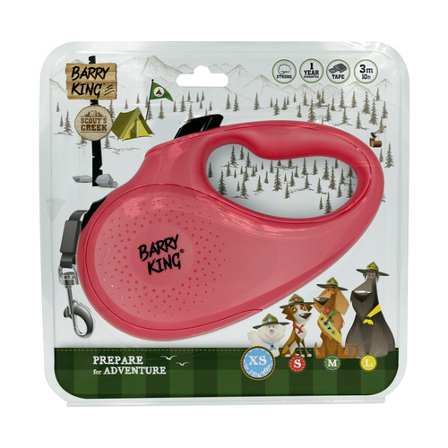 Barry King Smycz automatyczna dla psa różowa XS - taśma 3m, do 12kg