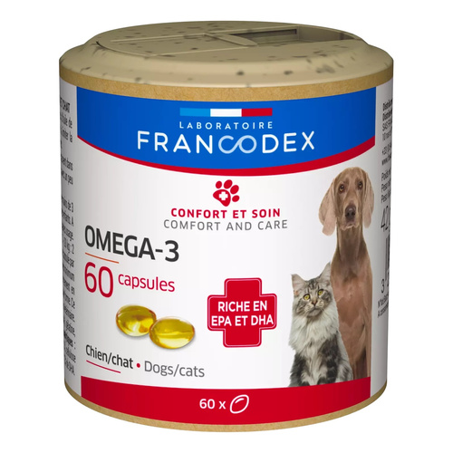 FRANCODEX PL Kapsułki Omega-3 przeciwzapalne, dla psów i kotów 60 kapsułek