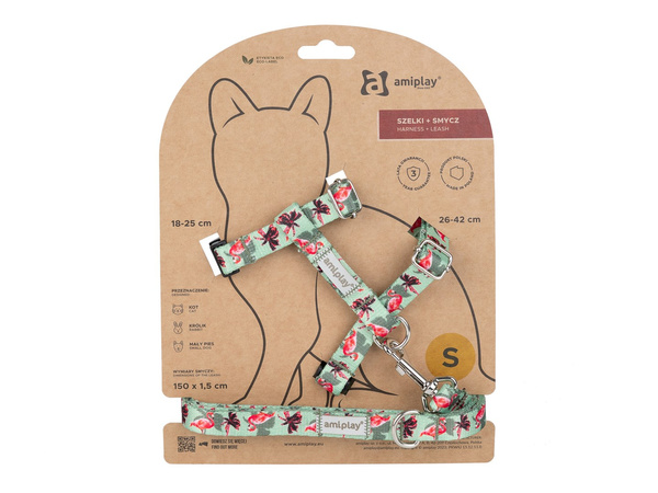 amiplay Szelki + smycz dla Kota BeHappy Cat M- 1,5cm Flamingo