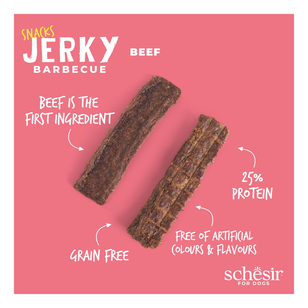 Schesir Jerky przysmak dla psów wołowina BBQ suszona 145 g