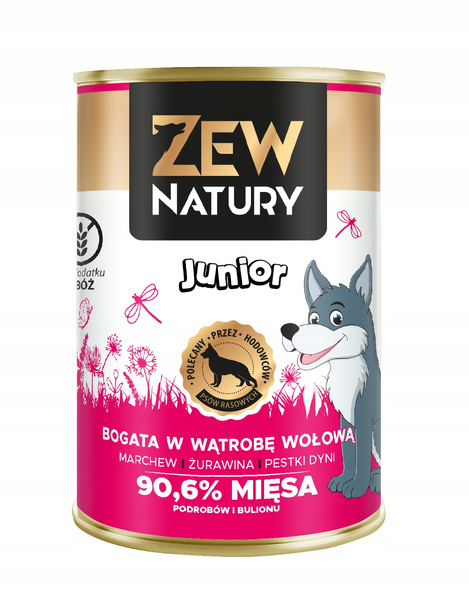 Mokra Karma Dla Szczeniat Bogata w Wątrobę Wołową Puszka 400g Zew Natury