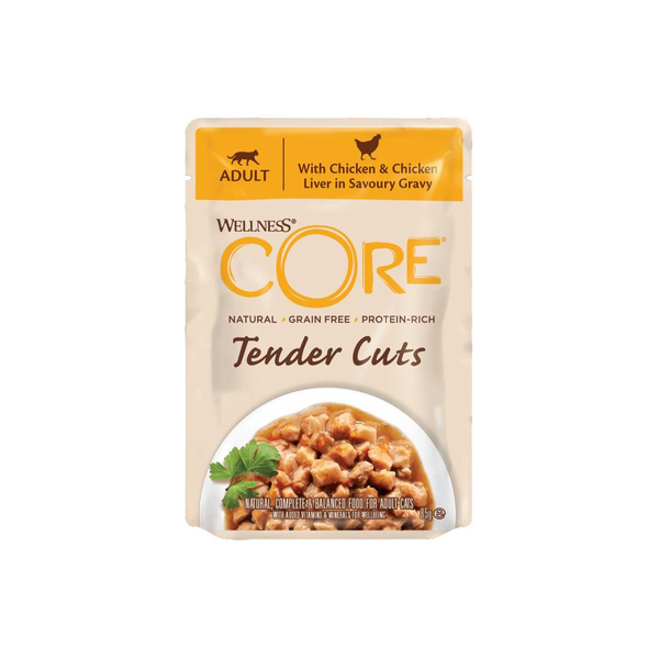 Wellness  Core Tender Cuts karma mokra dla dorosłych kotów, kurczak i wątróbka w sosie 85g
