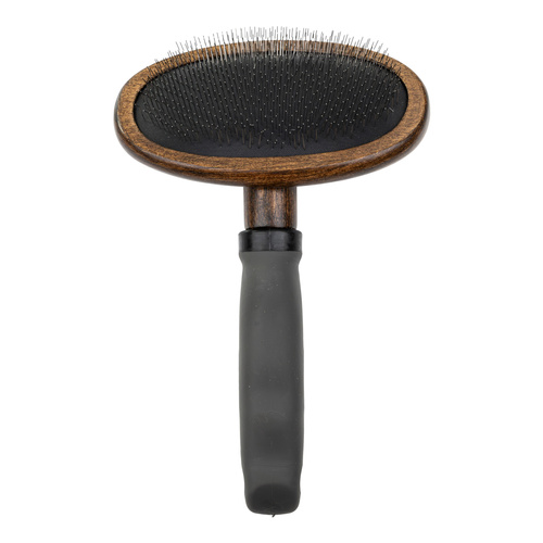Ekskluzywna szczotka pudlówka, dla zwierząt, drewno bukowe, stal, tworzywo TPR, wym. 12,6x18,7cm