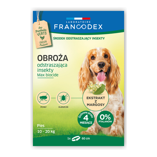 FRANCODEX PL Obroża odstraszająca insekty dla psów od 10 do 20 kg, 60 cm