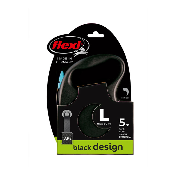 FLEXI Smycz automatyczna dla psa Black Design L taśma 5 m kol. niebieski
