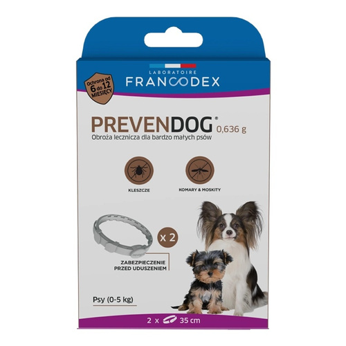 FRANCODEX PL Obroża na kleszcze PREVENDOG 35 cm dla psów do 5 kg - 2 szt
