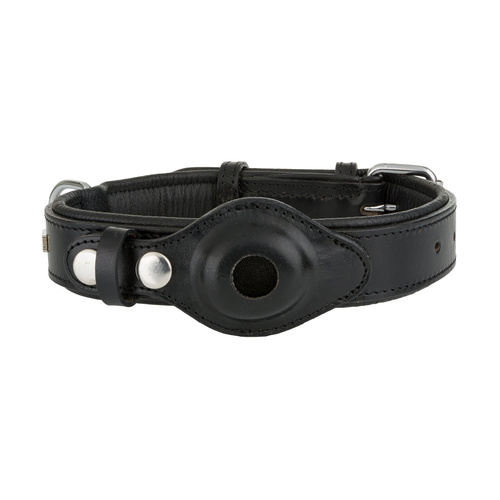 Barry King Obroża skórzana, M: 35-49 cm/30 mm, czarny, z miejscem na lokalizator