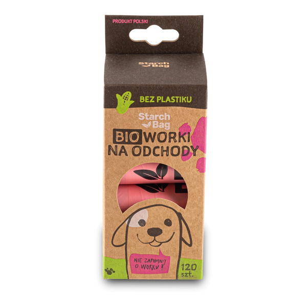 STARCHBAG Kompostowalne BIOworki na odchody 8 rolek x 15szt, kol. róż