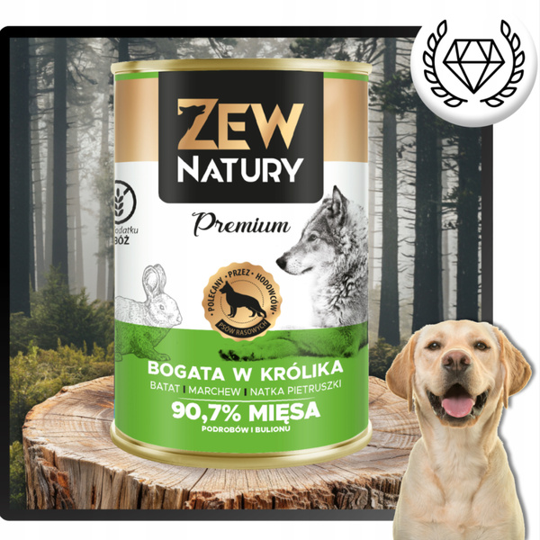 Mokra Karma Dla Psa Bogata w Królika Puszka 800g Zew Natury PREMIUM