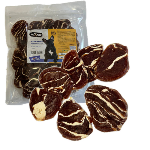 Hau Miau marmurkowe krążki z Wołowiną przysmak dla psa 500g