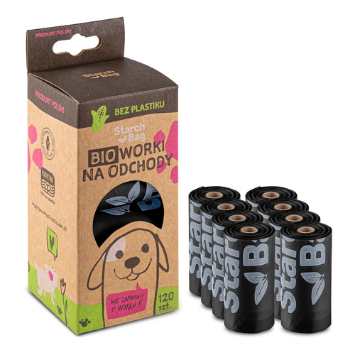 STARCHBAG Kompostowalne BIOworki na odchody 8 rolek x 15szt, kol. czarny
