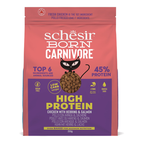 Schesir Born Carnivore karma sucha dla kotów kurczak i śledź 255 g