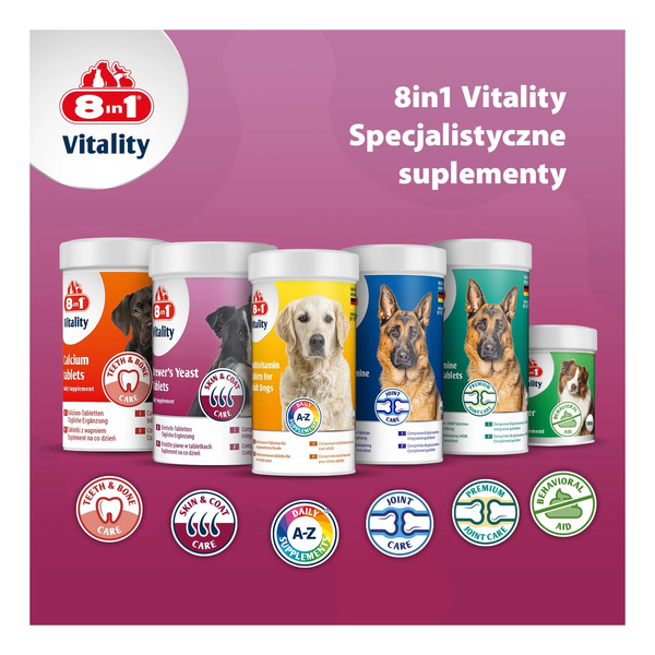 8in1 Vitality Drożdże piwne dla psów skóra i sierść 260tb