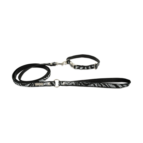 Barry King Smycz dla psa, Equilibre, Czarna Zebra, skórzana nikiel, 13mm/120cm