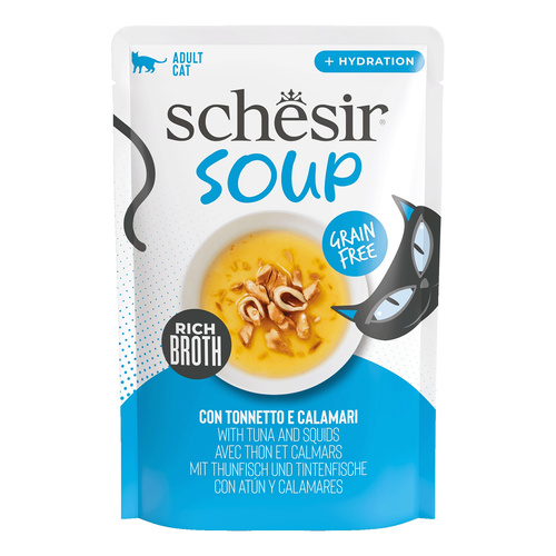 Schesir Soup karma mokra dla kotów zupa tuńczyk z kalmarami 40 g