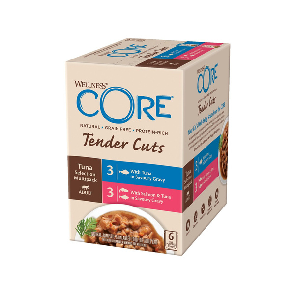 Wellness Core Tender Cuts Tuna Selection Multipack zestaw saszetek dla kotów dorosłych tuńczyk 3x2 smaki 6x85g