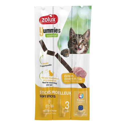 ZOLUX Miękkie przysmaki dla kota pałeczki YUMMIES indyk wątróbka 3x5g
