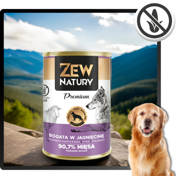 Mokra Karma Dla Psa Bogata w Jagnięcinę Puszka 800g Zew Natury PREMIUM