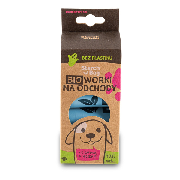 STARCHBAG Kompostowalne BIOworki na odchody 8 rolek x 15szt, kol. błękit