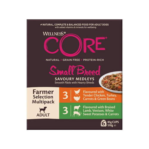 Wellness Core Small Breed Savoury Medleys Farmer Multipack karma mokra dla dorosłych psów małych ras 3x2 smaki 6x85g