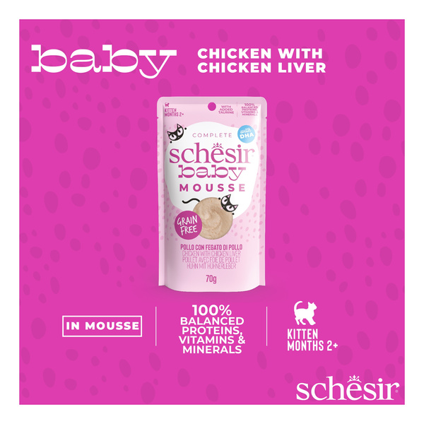 Schesir Baby Mousse karma mokra dla kociąt kurczak z wątróbką 70 g