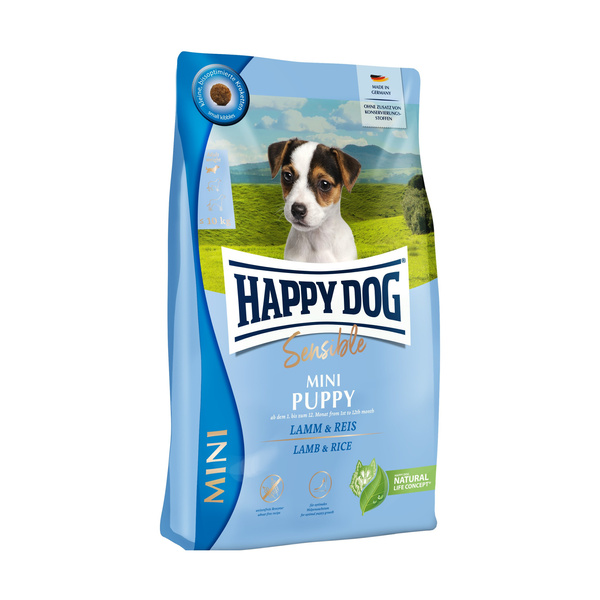 Happy Dog Sensible Mini Puppy, karma sucha, dla szczeniąt od 4 tyg., jagnięcina/ryż, 800 g
