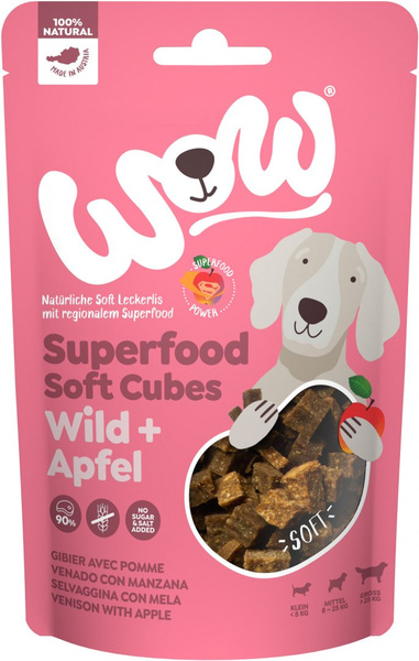 WOW Superfood Soft Cubes Wild - dziczyzna z jabłkiem miękkie przysmaki dla psa (150g)