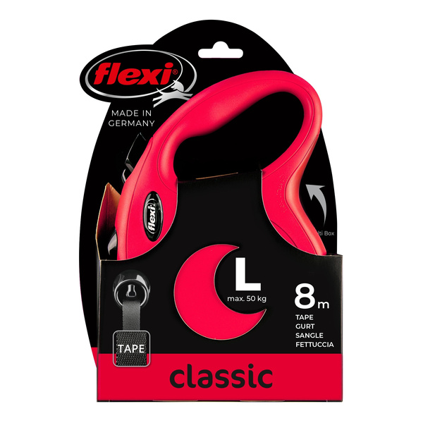 FLEXI Smycz automatyczna dla psa New Classic L taśma 8 m czerwona